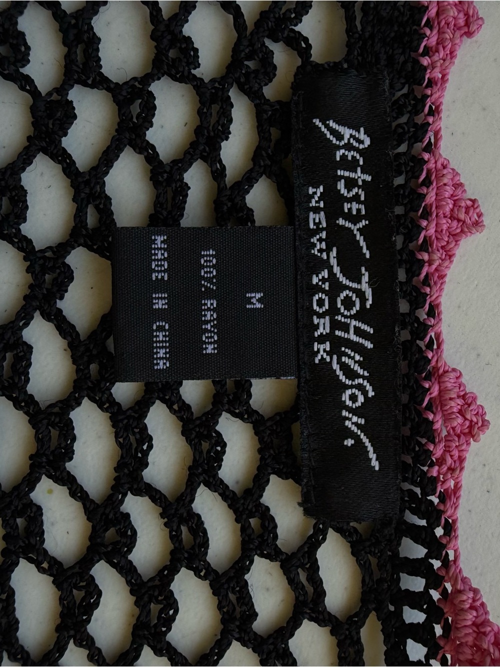 Betsey Johnson Black Crocheted Top with Pink Trim - Picture 4 of 4